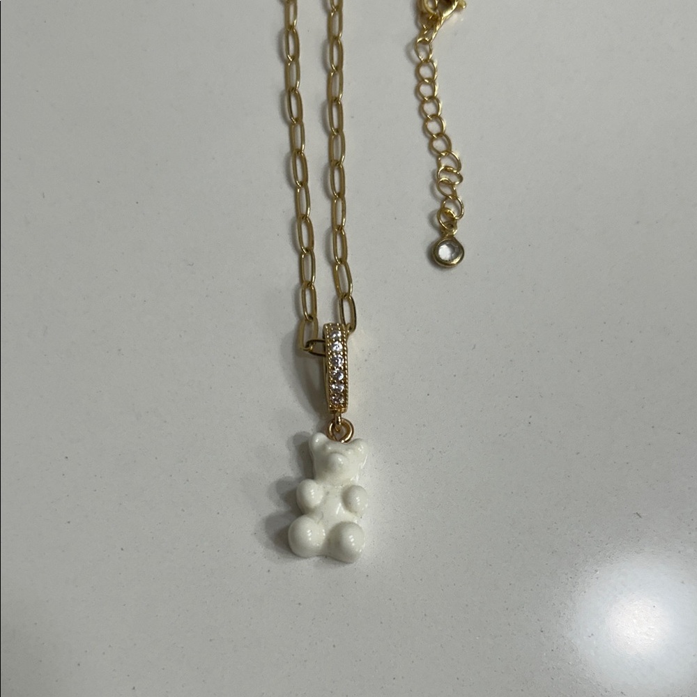 Elegant Gold and White Gummy Bear Pendant Necklace